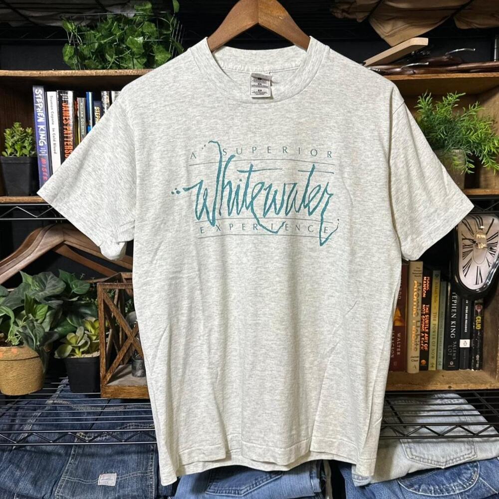 Vintage Y2K Single Stitch Camping Tee Grey Blue Nature Campout Shirt Mens Medium